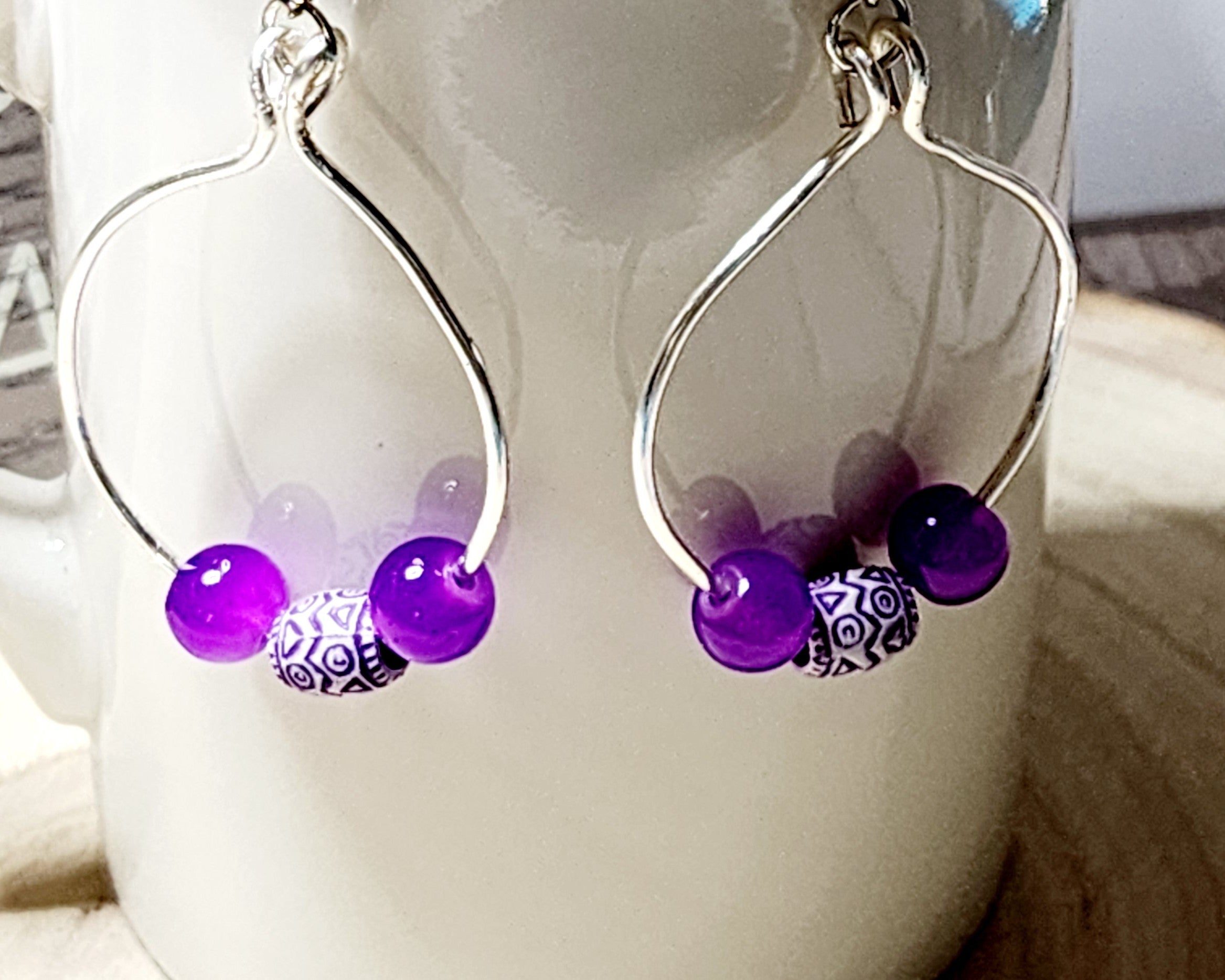 Handcrafted spring themed copper hoop earrings