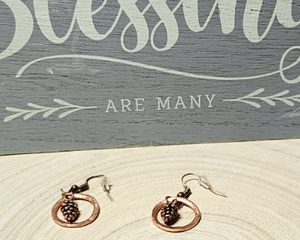 Handmade Hammered Copper Washer Earrings with Blue Chalcedony Bead or Pinecone Embellishment