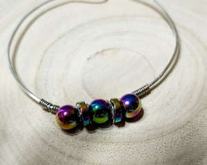 Rainbow Hematite stacking wire bangle bracelet