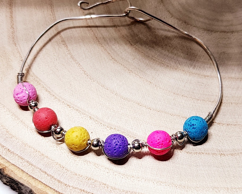 Spring Vibes Stainless Steel Bangle Bracelet with Brightly Colored Lava Rock Beads or Pastel Frosted Mermaid Glass Beads