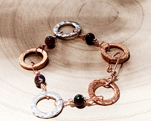 Handcrafted Copper and Aluminum Washer Bracelet with Persian Jade Beads