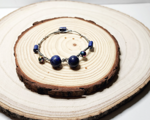 Handcrafted Lapis Lazuli and Hematite Bracelet - Wire Wrapped Boho Jewelry