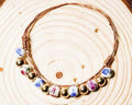 Handcrafted Porcelain Stackable Wire  Bangle with Spring Flowers and Gold Accents