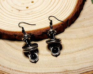 Cat Themed Drop Earrings with Silver Discs and Bead Frames