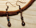 Handmade Copper Lava Stone and Turquoise-Gold Glass Dangle Earrings