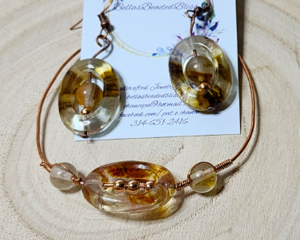 Glass Tiger Skin Jewelry Set – Warm Amber Bracelet & Earrings