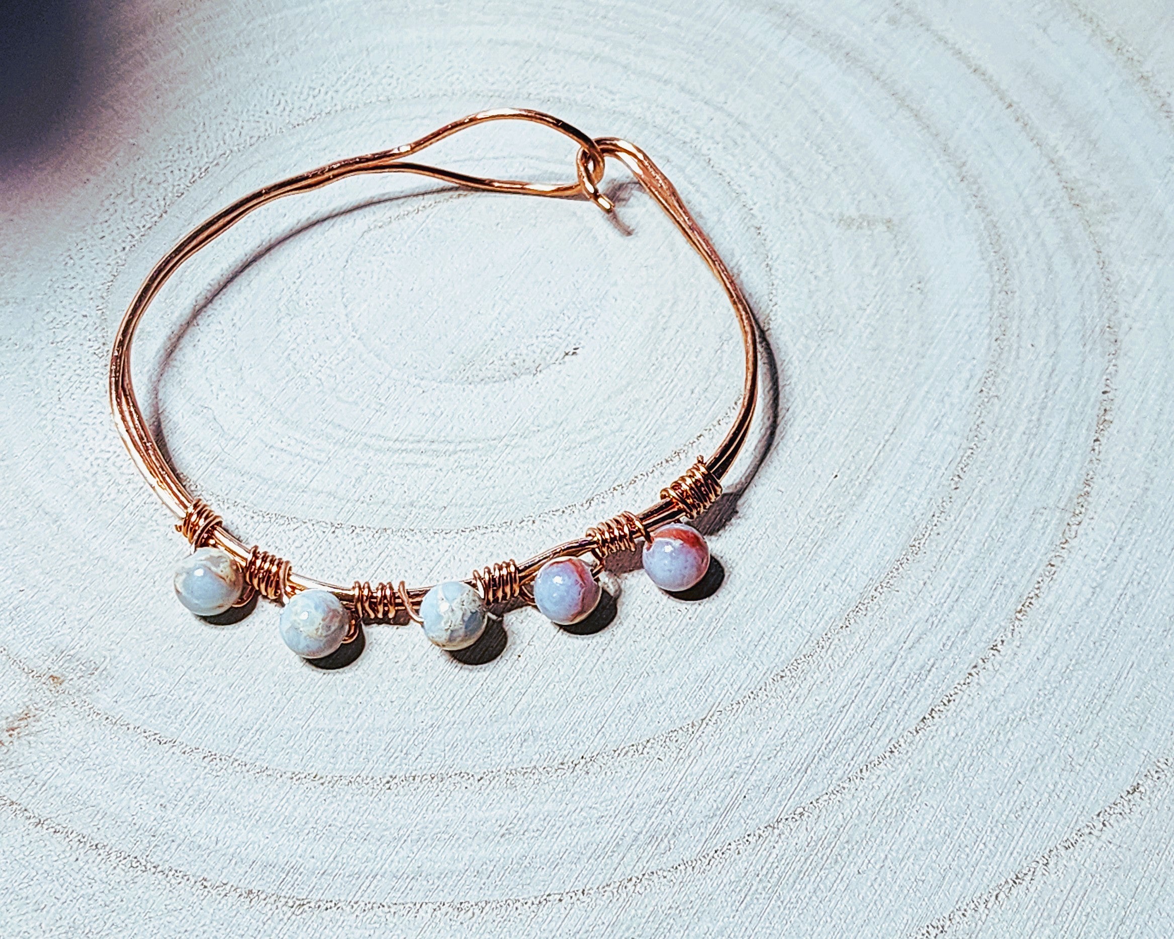 Handcrafted glass and stone copper bangles