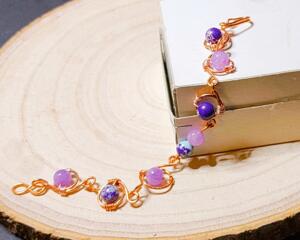 Handcrafted Copper Chain Link Bracelet with Sea Sediment Jasper & Lavender Gemstones