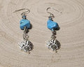 Turquoise Dyed Howlite Dangle Earrings with Silver  Accents & Hedgehog Charm – Lightweight & Handmade