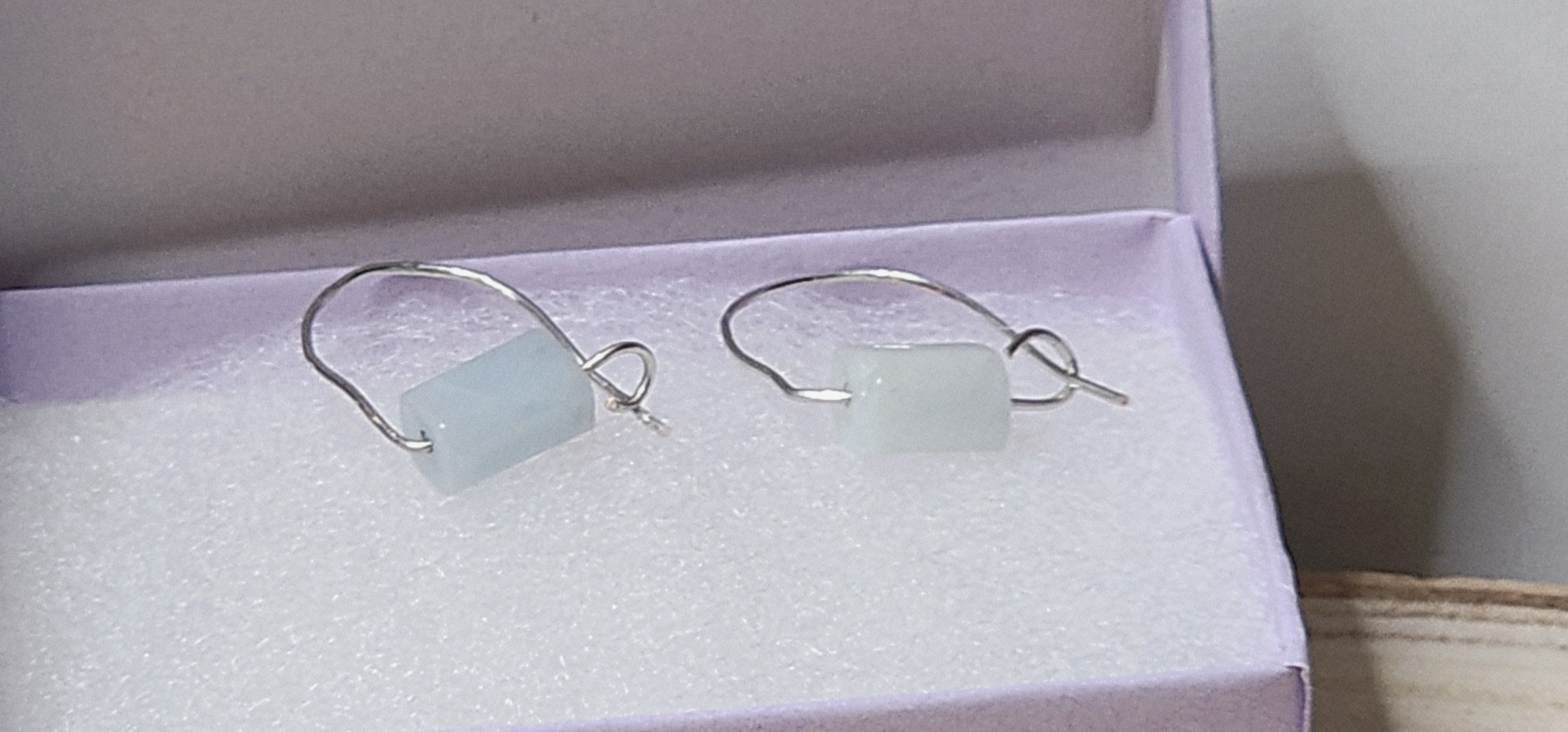 Minimalist U-Shaped Copper Earrings with Tube Stone Beads – Handcrafted One-Piece Design