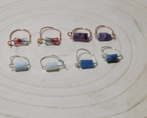Minimalist U-Shaped Copper Earrings with Tube Stone Beads – Handcrafted One-Piece Design