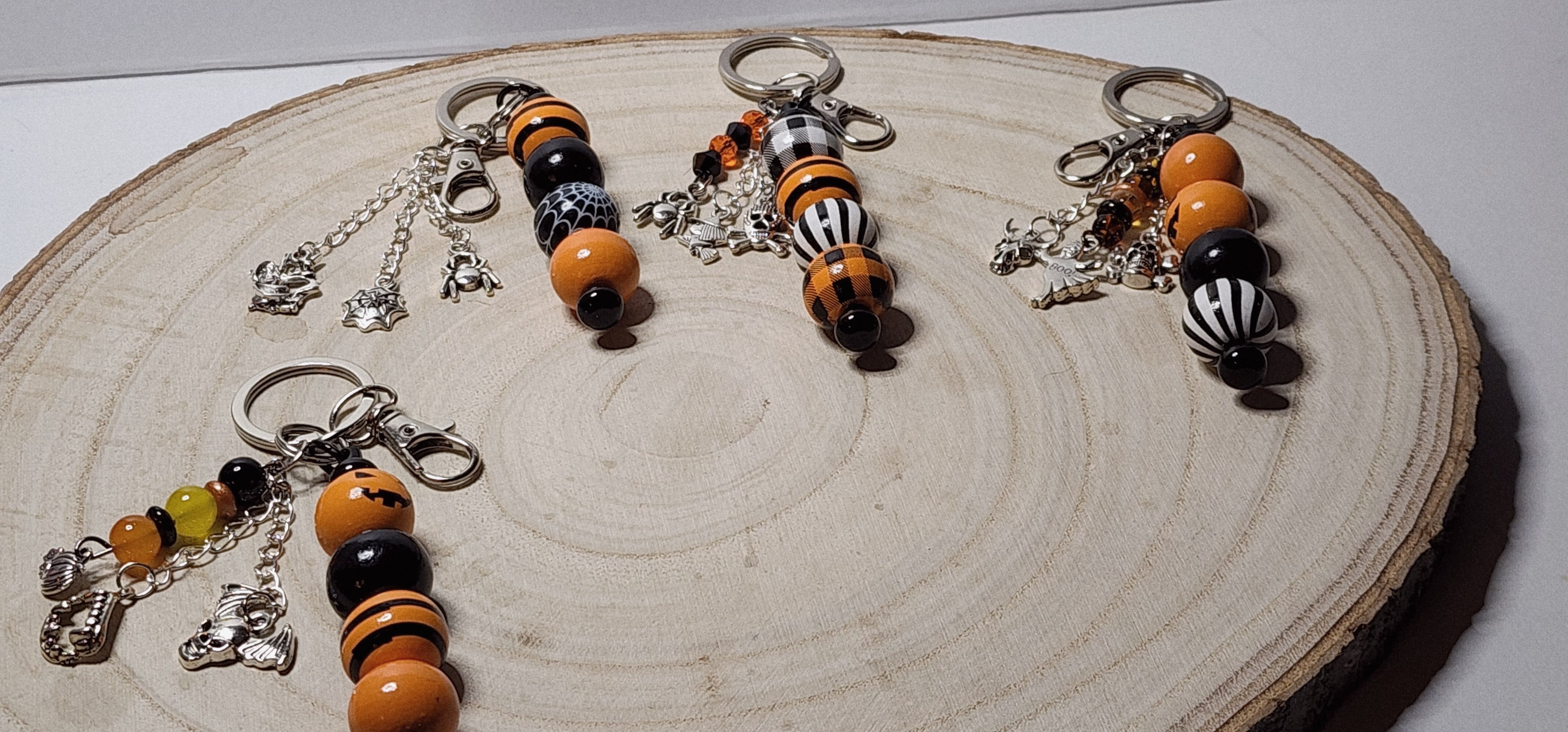 Halloween Wooden Beaded Keychain – Spooky Charm Keyring, Backpack Dangle or Purse Accessory