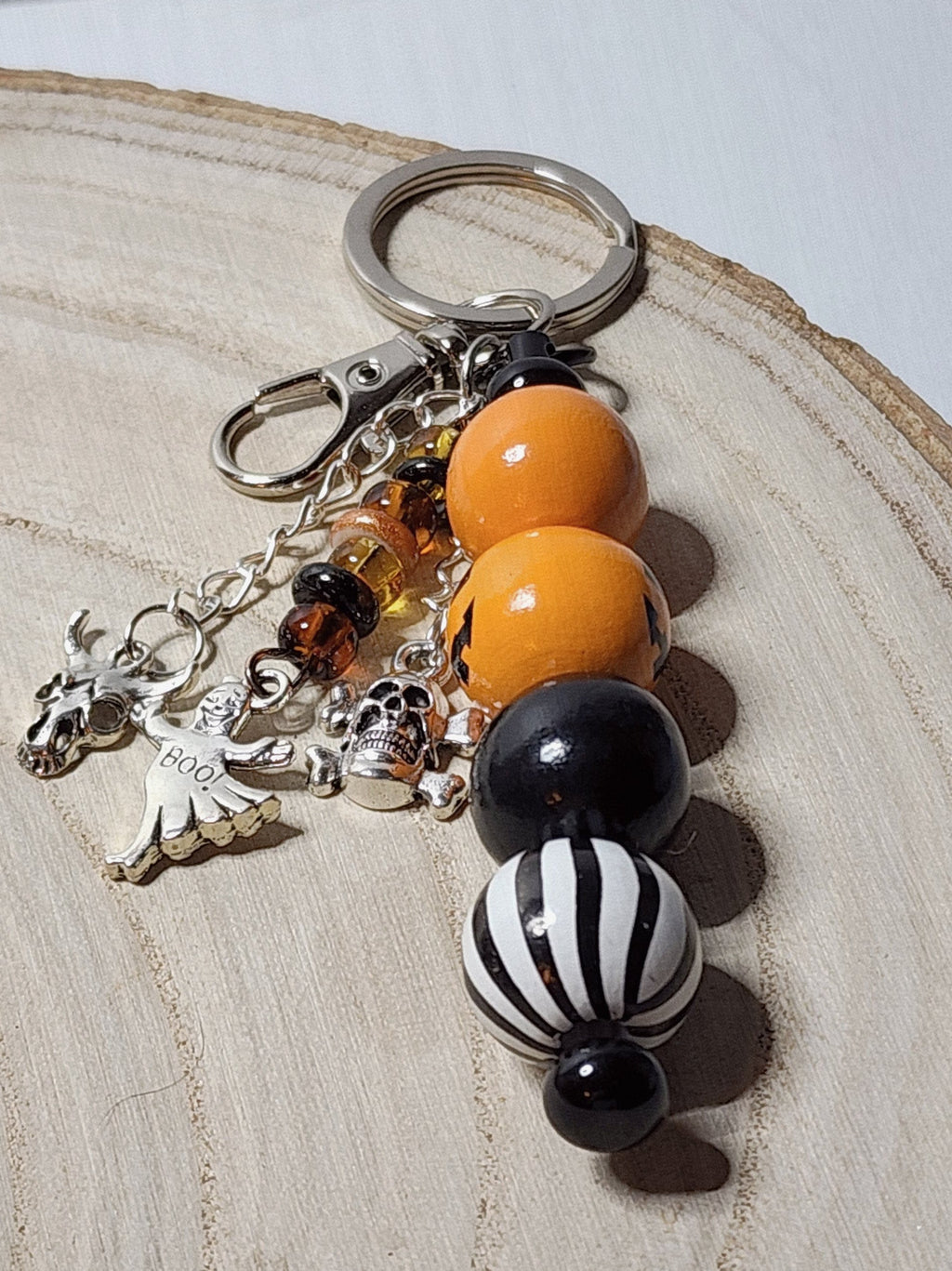 Halloween Wooden Beaded Keychain – Spooky Charm Keyring, Backpack Dangle or Purse Accessory