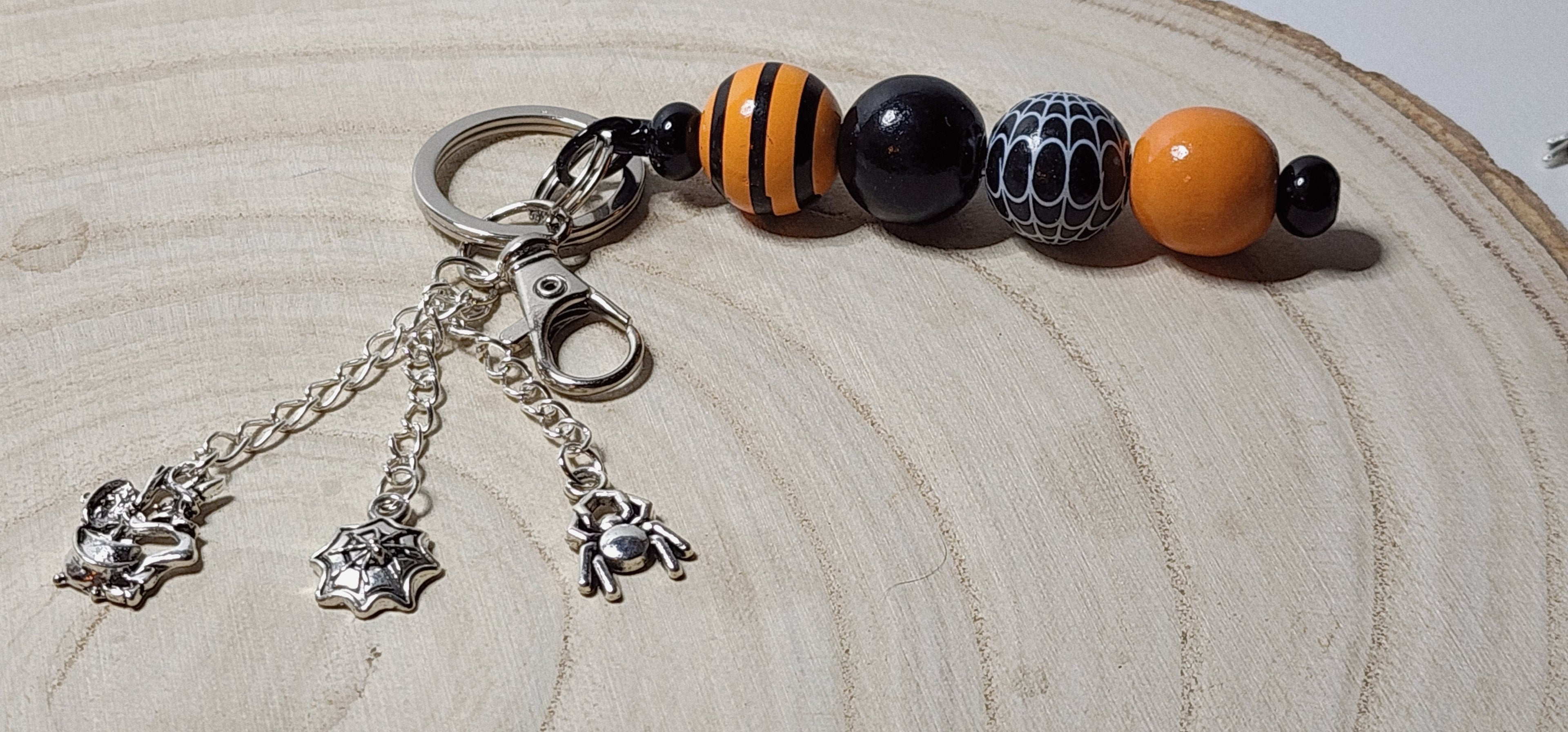 Halloween Wooden Beaded Keychain – Spooky Charm Keyring, Backpack Dangle or Purse Accessory