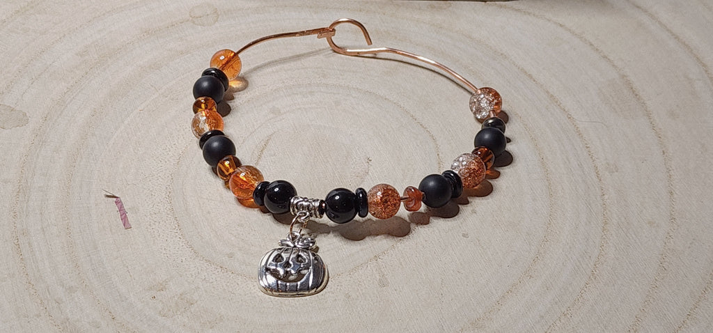 Handcrafted Copper Wire Halloween bangles with Charms & Festive Beads