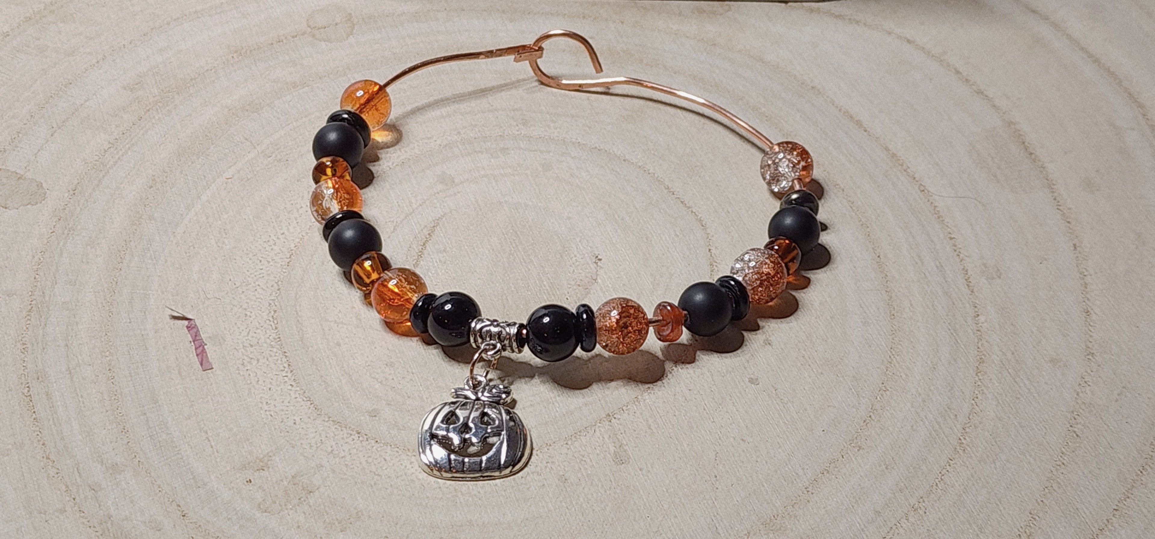 Handcrafted Copper Wire Halloween bangles with Charms & Festive Beads