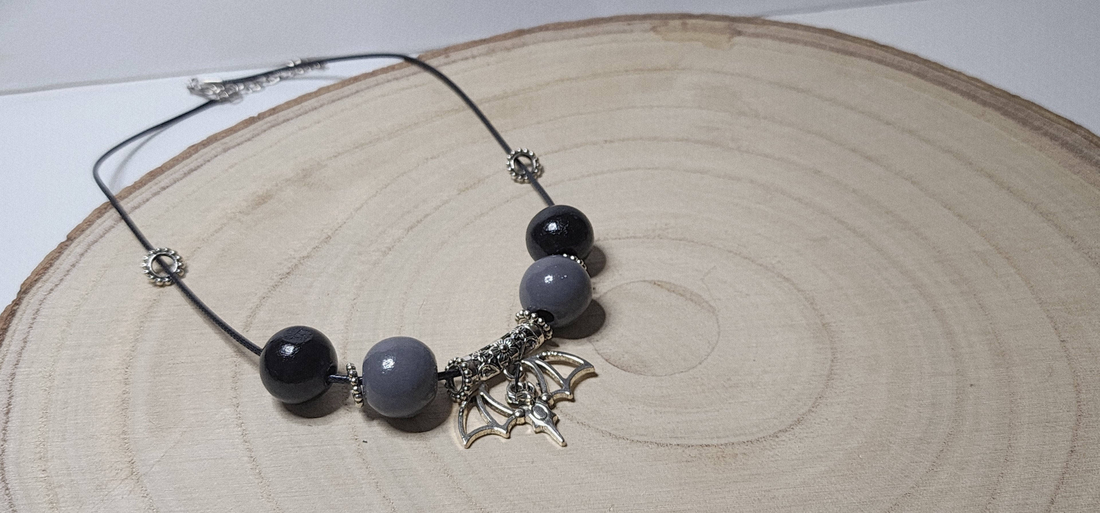 Fun Spooky Wooden Bead Necklace with Halloween Charms – Handcrafted