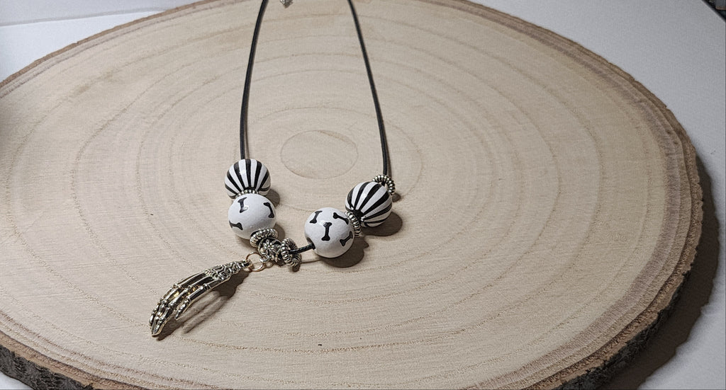 Fun Spooky Wooden Bead Necklace with Halloween Charms – Handcrafted