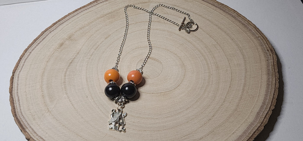 Fun Spooky Wooden Bead Necklace with Halloween Charms – Handcrafted