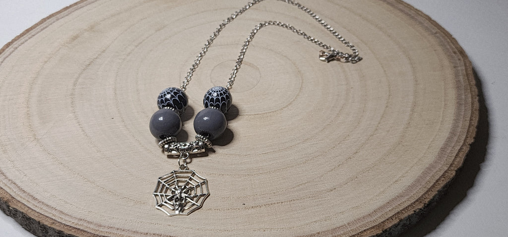Fun Spooky Wooden Bead Necklace with Halloween Charms – Handcrafted