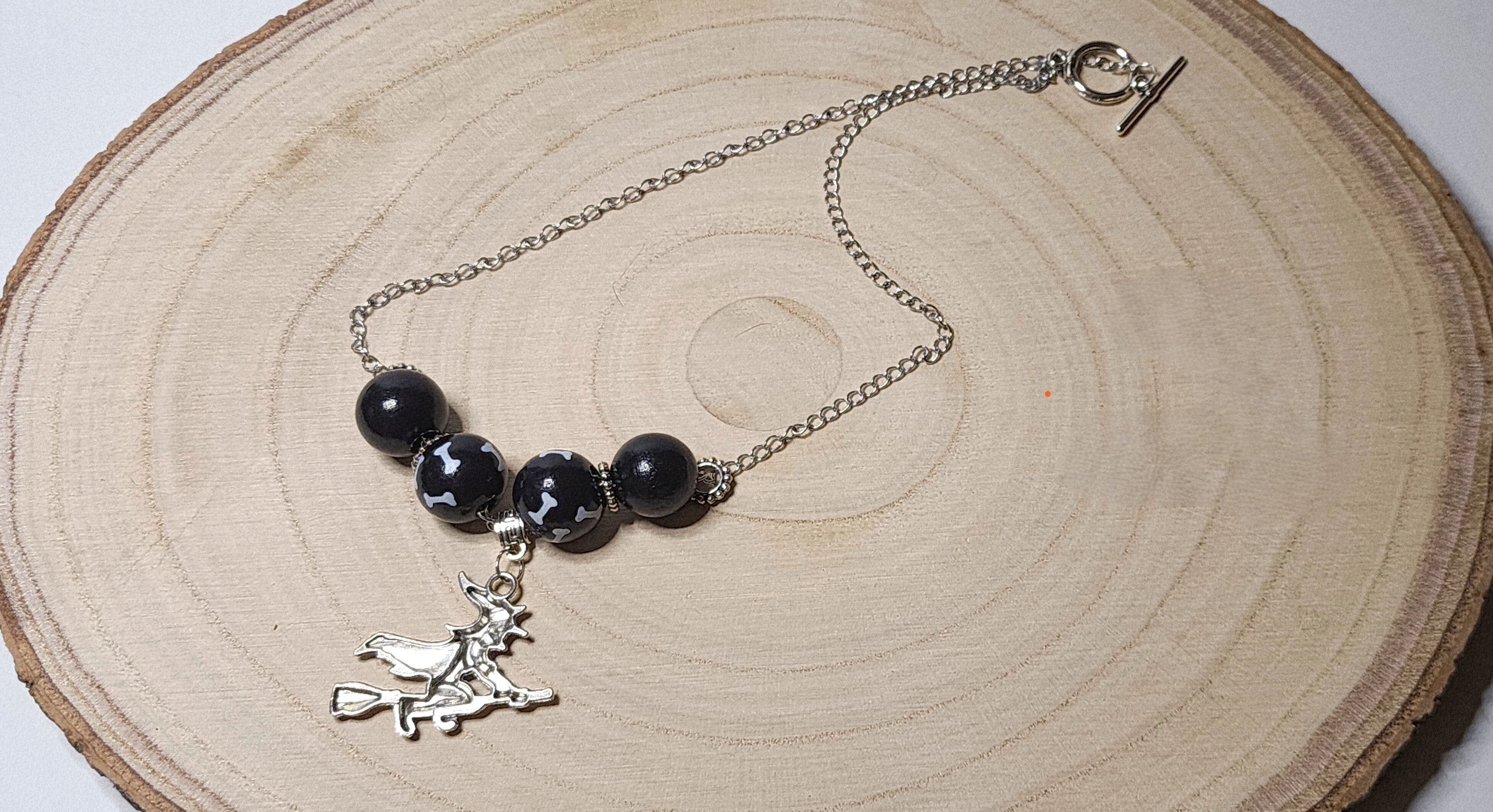 Fun Spooky Wooden Bead Necklace with Halloween Charms – Handcrafted
