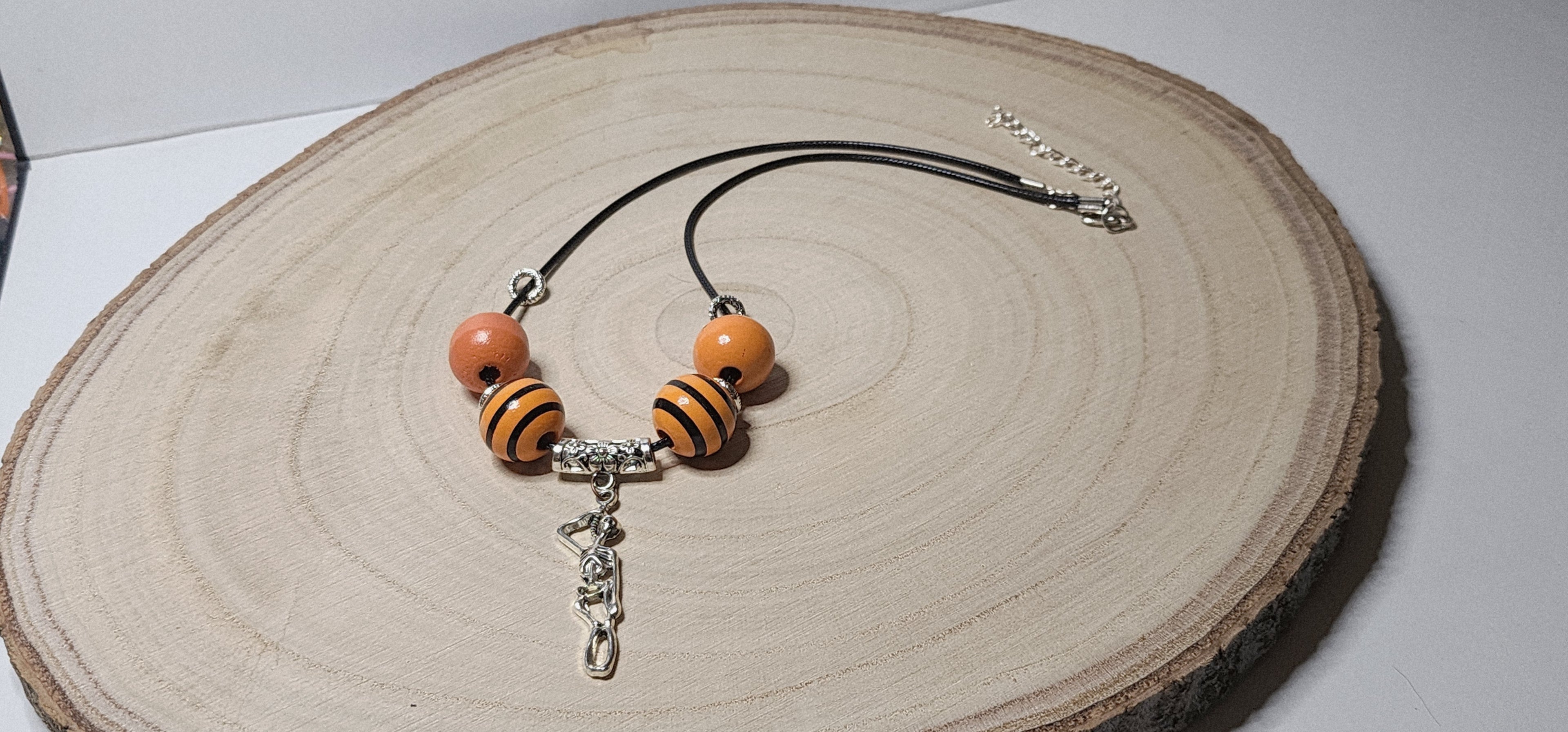 Fun Spooky Wooden Bead Necklace with Halloween Charms – Handcrafted