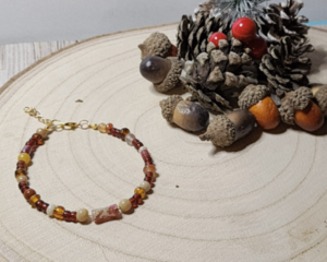 Autumn Gemstone Beaded Bracelet with Gold Clasp