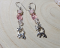 Handmade Cat Earrings with Pink Beads and Silver Kitty Charms – Cute Gift for Cat Lovers