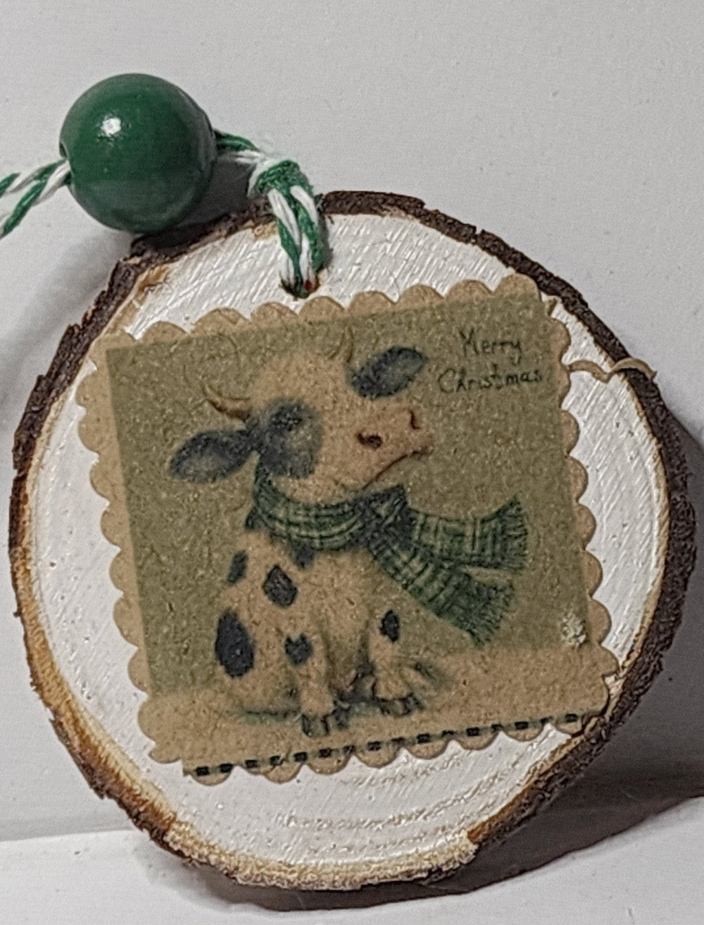Rustic Cow Christmas Ornaments – Farmhouse Wood Slice Holiday Decor