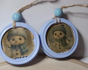 Rustic Handmade Snowman Christmas Ornaments – Upcycled Jar Lid Holiday Décor