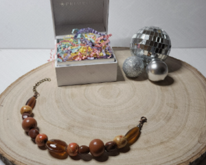 Earthy Brown & Amber Beaded Bracelet – Handmade Wooden & Glass Jewelry