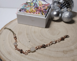 Handcrafted Copper Wire Wrapped Bracelet with Crystal and Stone Beads