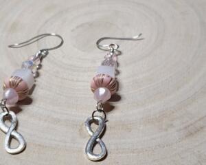 Handcrafted Pink Beaded Infinity Charm Earrings