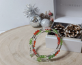 Handmade Christmas Memory Wire Bracelet – Red, Green & Clear Crystal Beads with Festive Charm