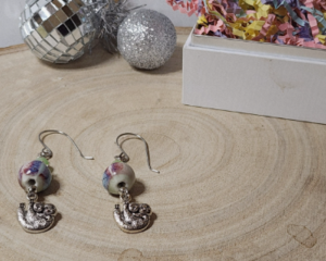 Handcrafted Sloth Charm Earrings with Ceramic Beads