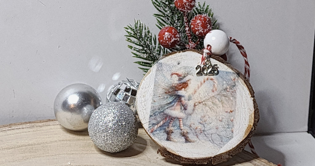 Vintage Christmas Candy Cane Fairy  Wood Slice Ornaments – Handcrafted Rustic Holiday Keepsakes