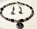 Celestial Cat and Crescent Moon Necklace and Earring Set