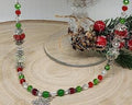 Christmas Snowflake Necklace – Red Green & Clear Beaded Holiday Necklace, Winter Jewelry Gift, Handmade Festive Statement Necklac