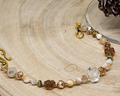 Golden Neutral Beaded Bracelet with Faceted Glass Pumpkin  Beads And Crystals| Handmade Elegant Boho Jewelry Gift