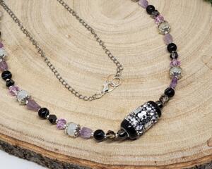 Handmade  Necklace – Winter Woodland Beads with Floral Centerpiece
