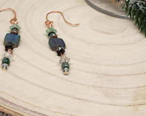 Blue -Green Square Czech Glass  Dangle Earrings Elegant Blue - Green Beaded Jewelry, Gift for her Jewelry
