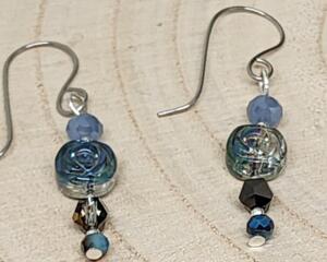 Blue Glass Rose Dangle Earrings – Handmade Floral Drop Earrings, Elegant Blue Beaded Jewelry, Gift for Her, Artisan Jewelry