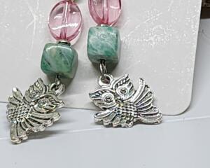 Handmade Owl Dangle Earrings | Green & Pink Beaded Owl Earrings | Nature Inspired Jewelry | Gift for Owl Lovers | Whimsical Drop Earrings