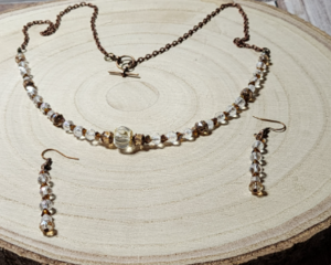 Crystal & Amber Czech Glass Necklace and Earring Set | Sparkling Handmade Gift | Copper  Findings