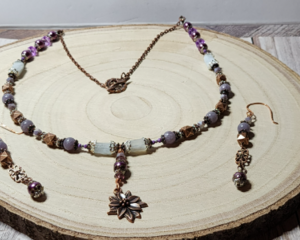 Handmade Purple Floral Necklace & Earring Set – Winterberry Charm Holiday Jewelry