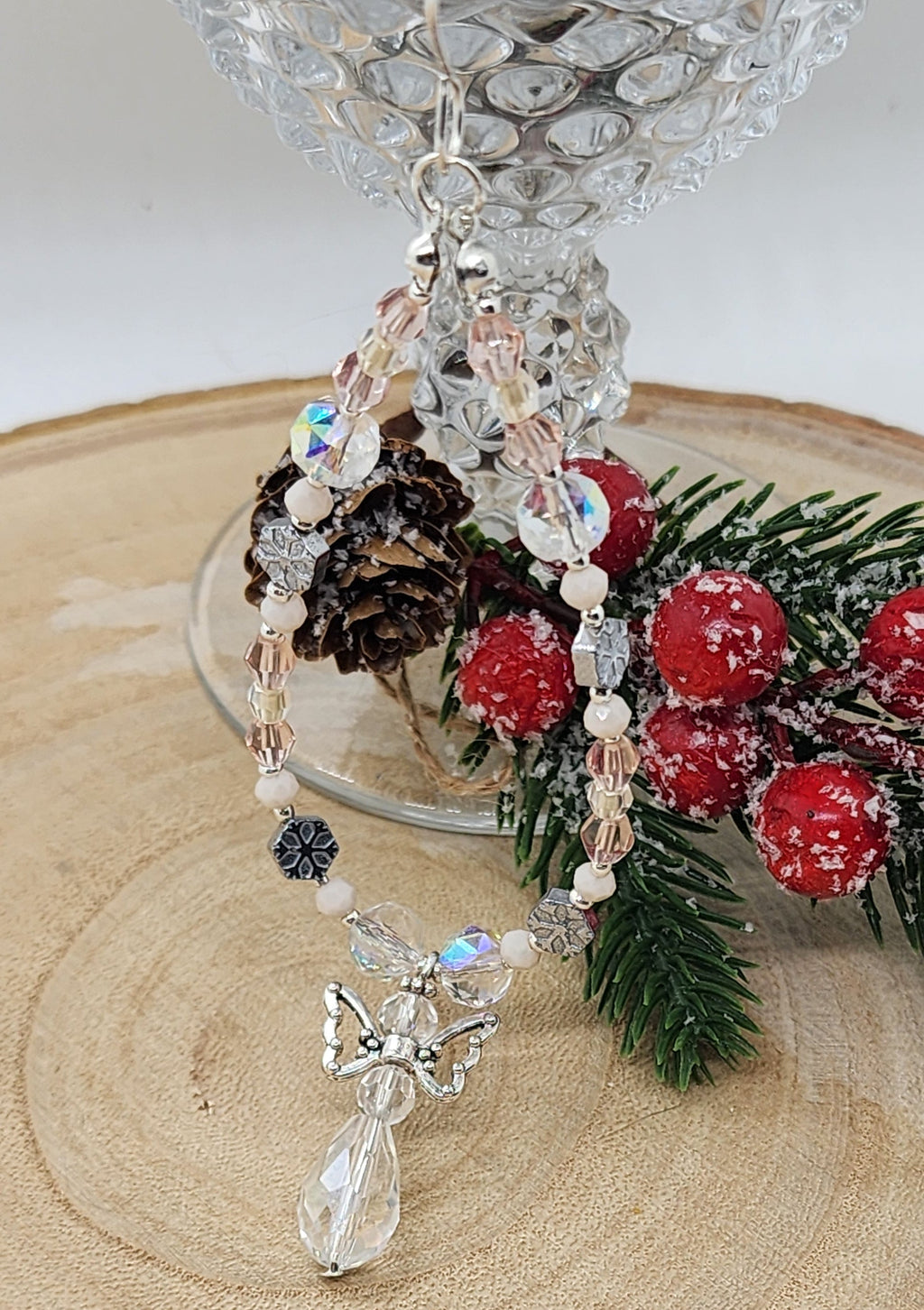 Angel Crystal Beaded Ornament Handmade Christmas Ornament  Memorial Angel Gift  Holiday Tree Decoration