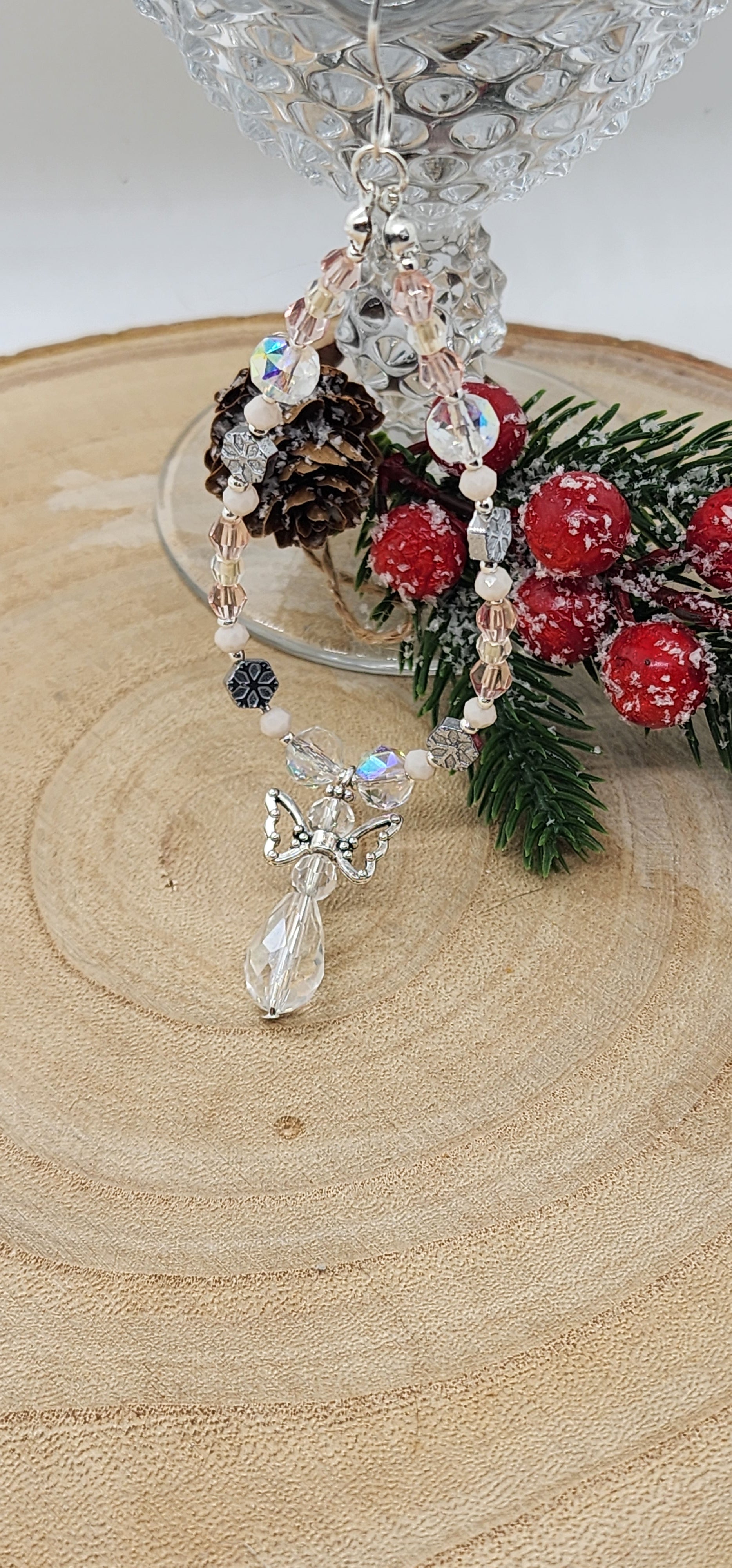 Angel Crystal Beaded Ornament Handmade Christmas Ornament  Memorial Angel Gift  Holiday Tree Decoration