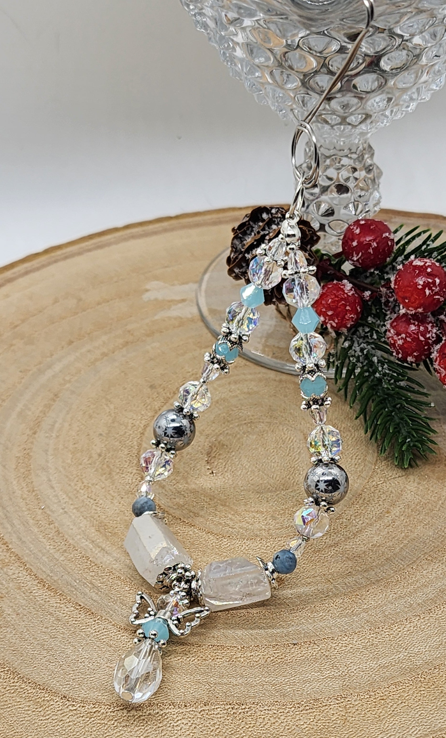Angel Crystal Beaded Ornament Handmade Christmas Ornament  Memorial Angel Gift  Holiday Tree Decoration