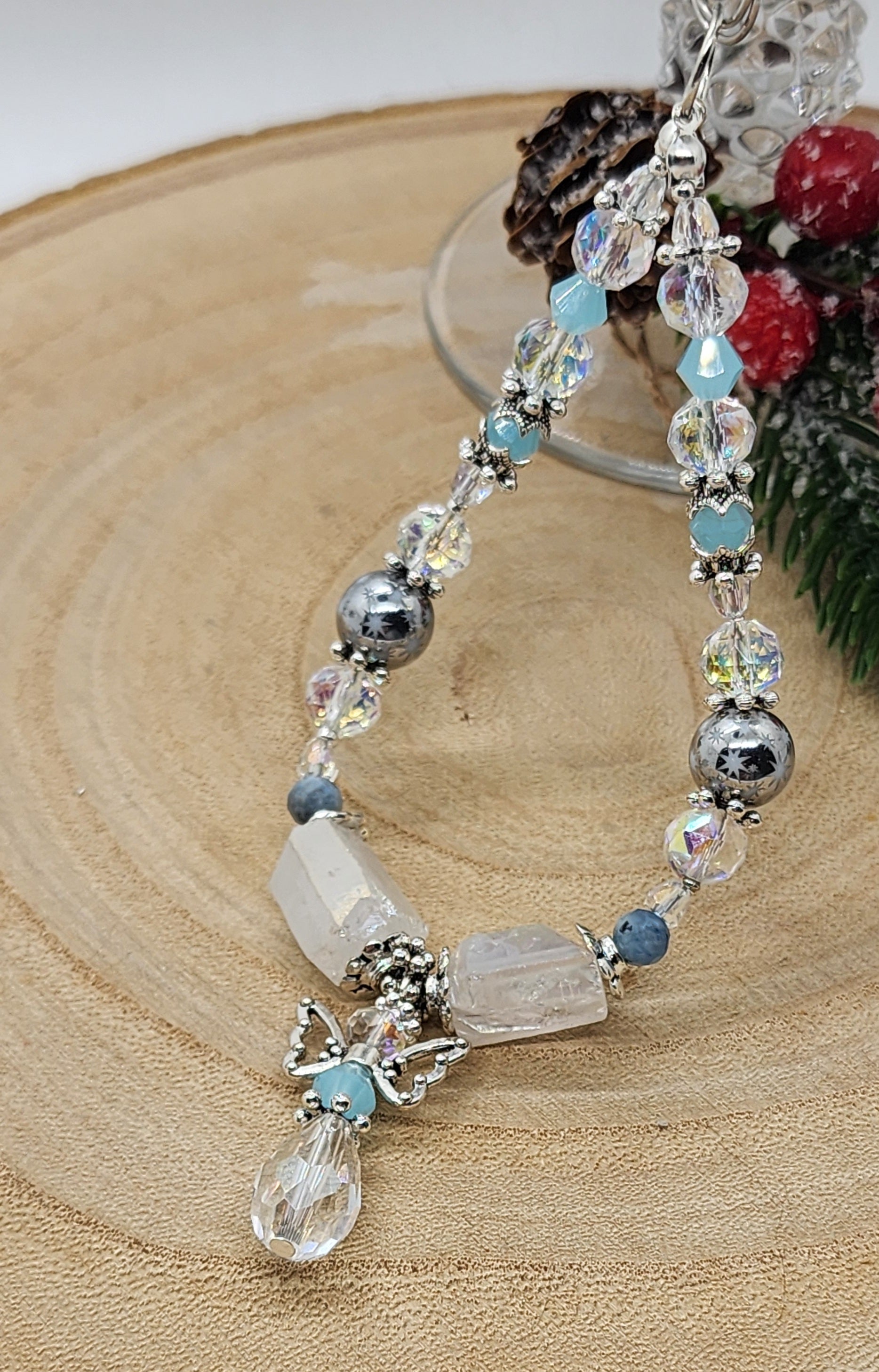 Angel Crystal Beaded Ornament Handmade Christmas Ornament  Memorial Angel Gift  Holiday Tree Decoration
