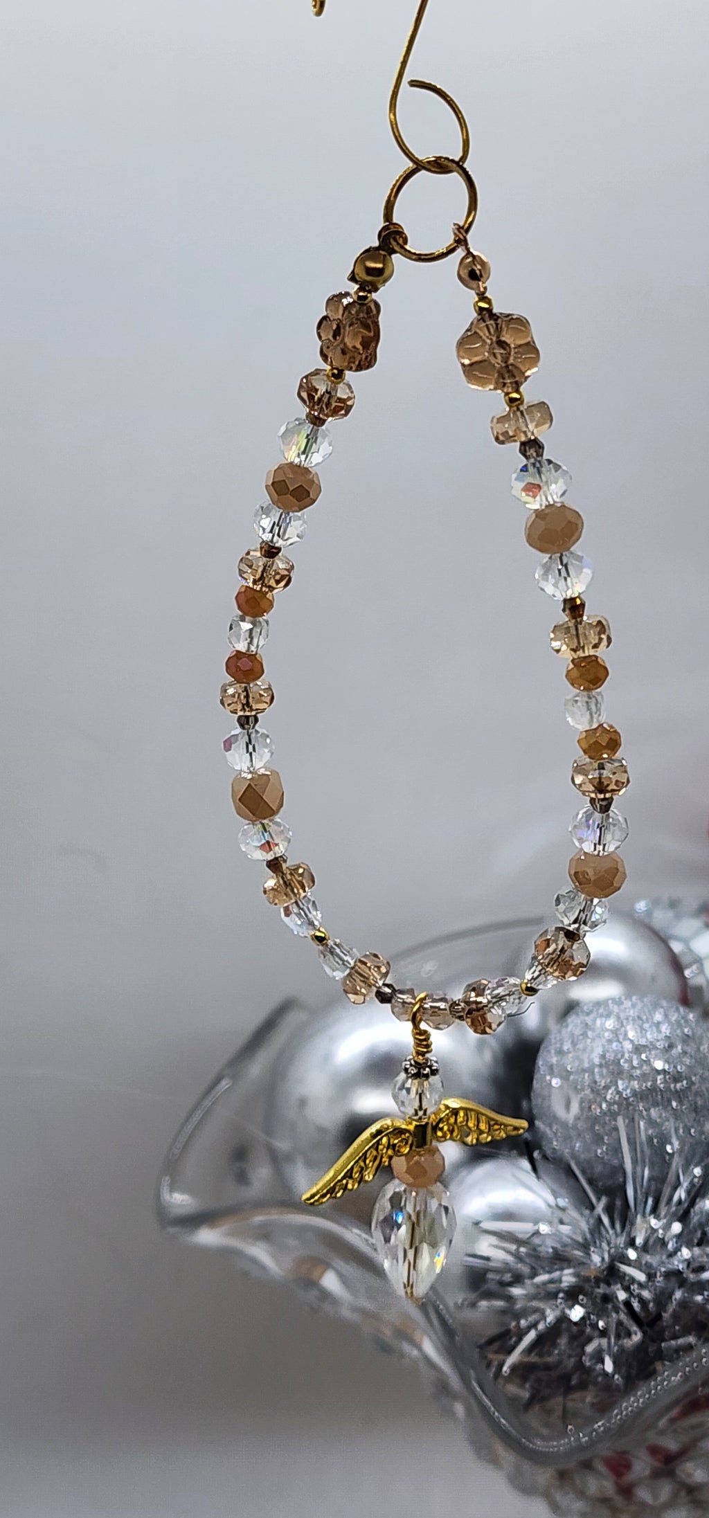 Angel Crystal Beaded Ornament Handmade Christmas Ornament  Memorial Angel Gift  Holiday Tree Decoration